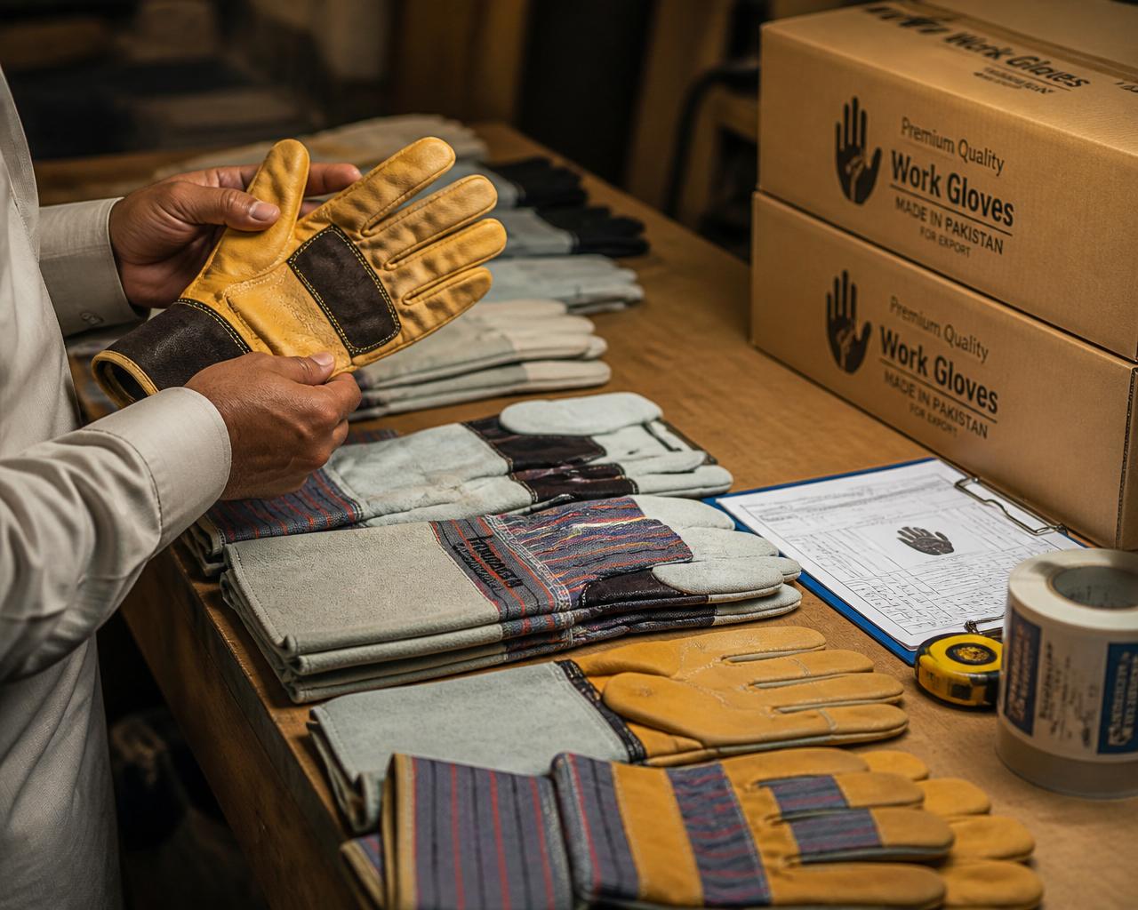 Glove quality inspection and export packing in True Port Global workshop